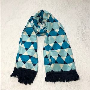 J Crew Blue & Cream Silk Tassel Scarf NWT